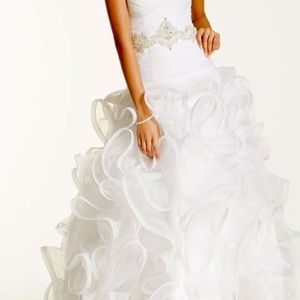 Ruffled Skirt Wedding Gown with Embellished Waist